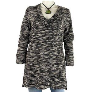 14th & UNION Black & White V-Neck Knit Tunic Top M
